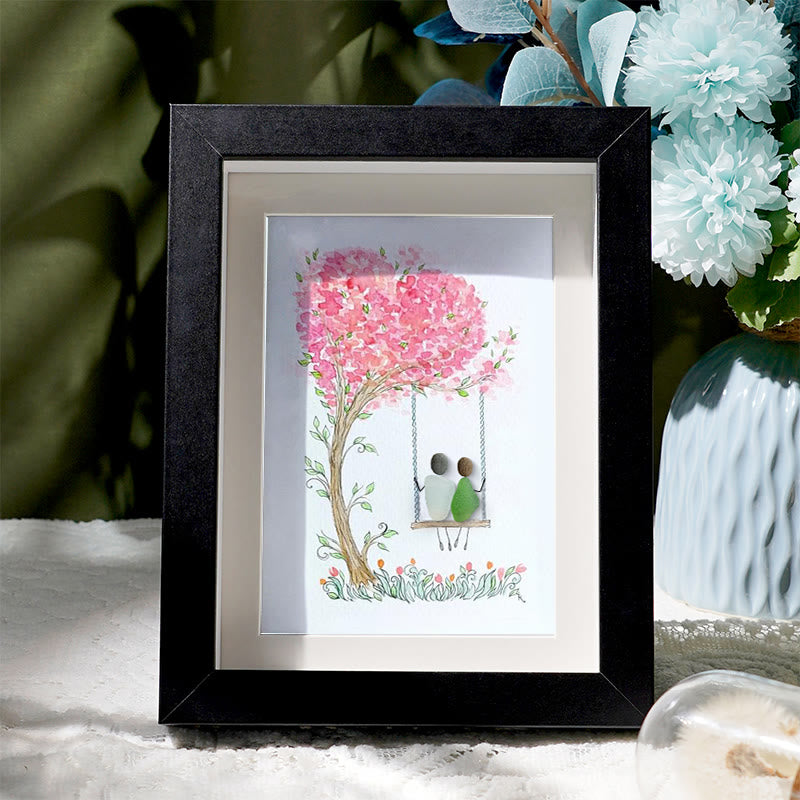 Couple On Swing Under A Love Tree Sea Glass Framed Art - Black - 8" X 6" - image 5