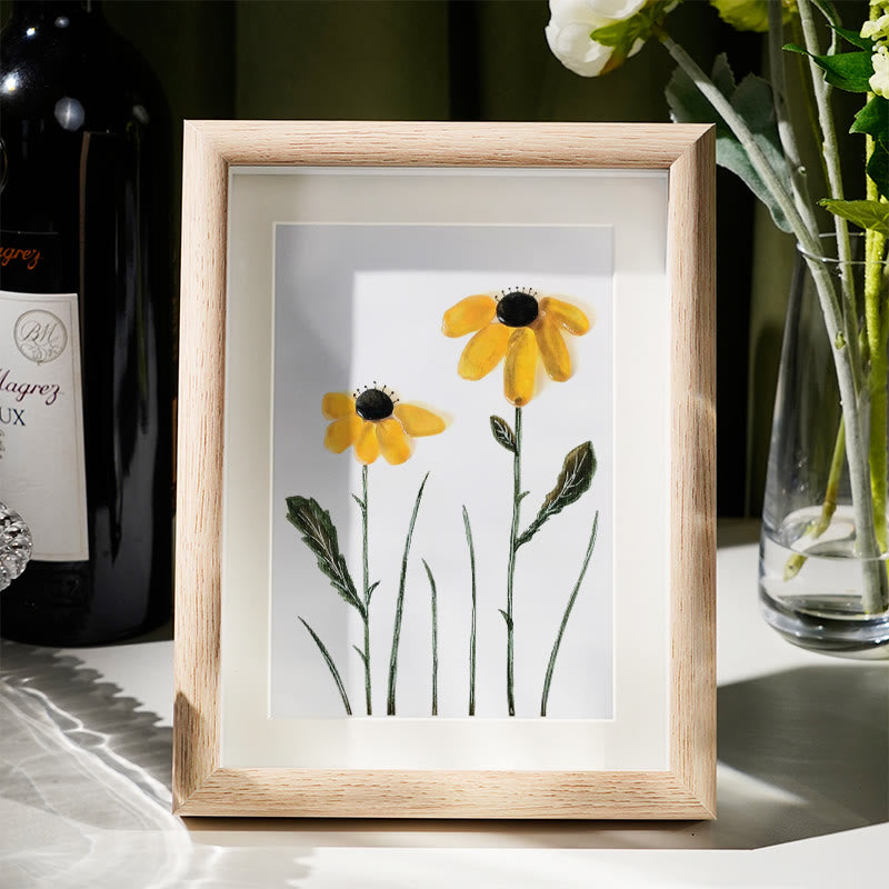 Daisy Handmade Sea Glass Framed Art - Oak - 8" X 6" - image 5