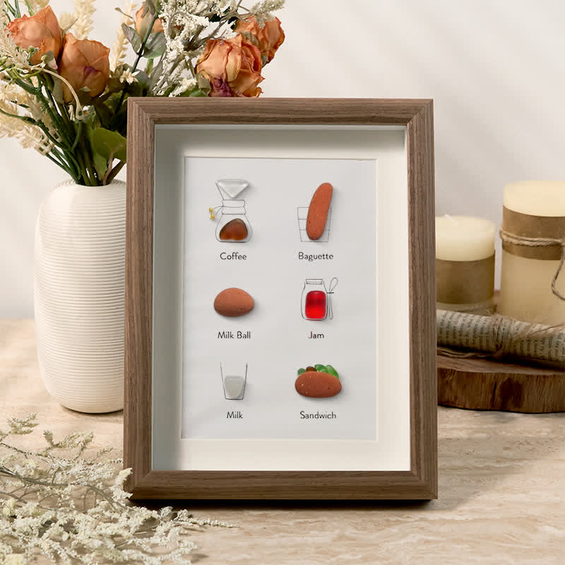 Breakfast Theme Bread Coffee Sea Glass Framed Art - Walnut Brown - 8" X 6" - image 4