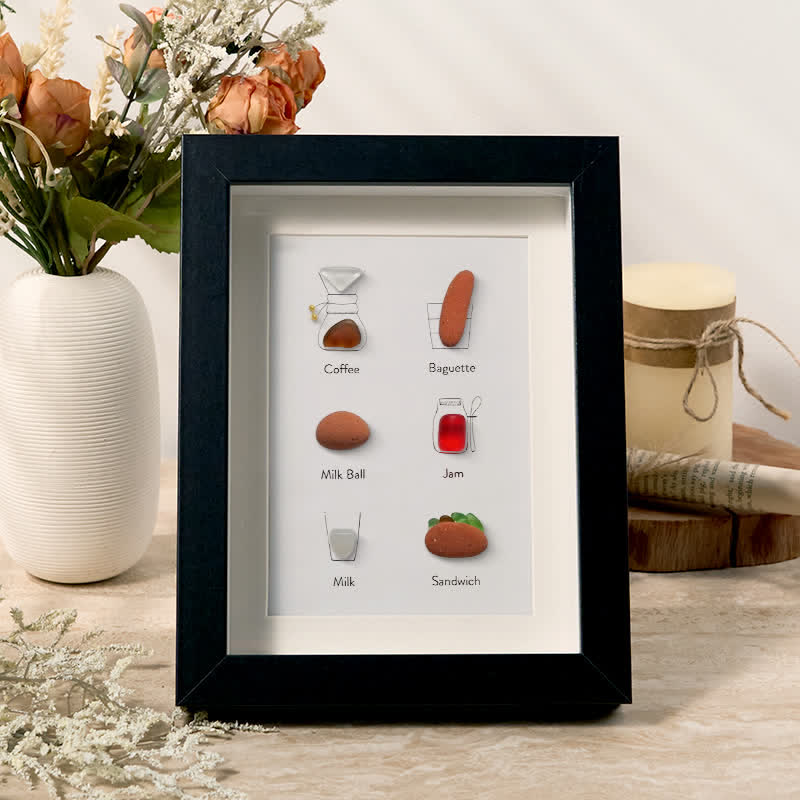 Breakfast Theme Bread Coffee Sea Glass Framed Art - Black - 8" X 6" - image 6