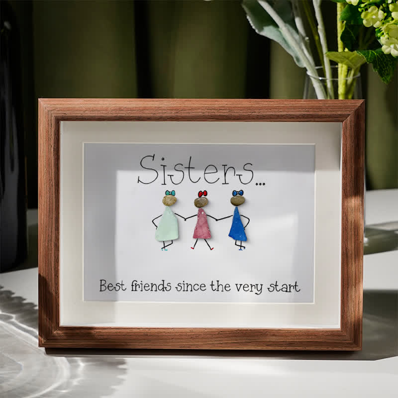 Sisters Are Best Friends Sea Glass Framed Art - Walnut Brown - 6" X 8" - image 4