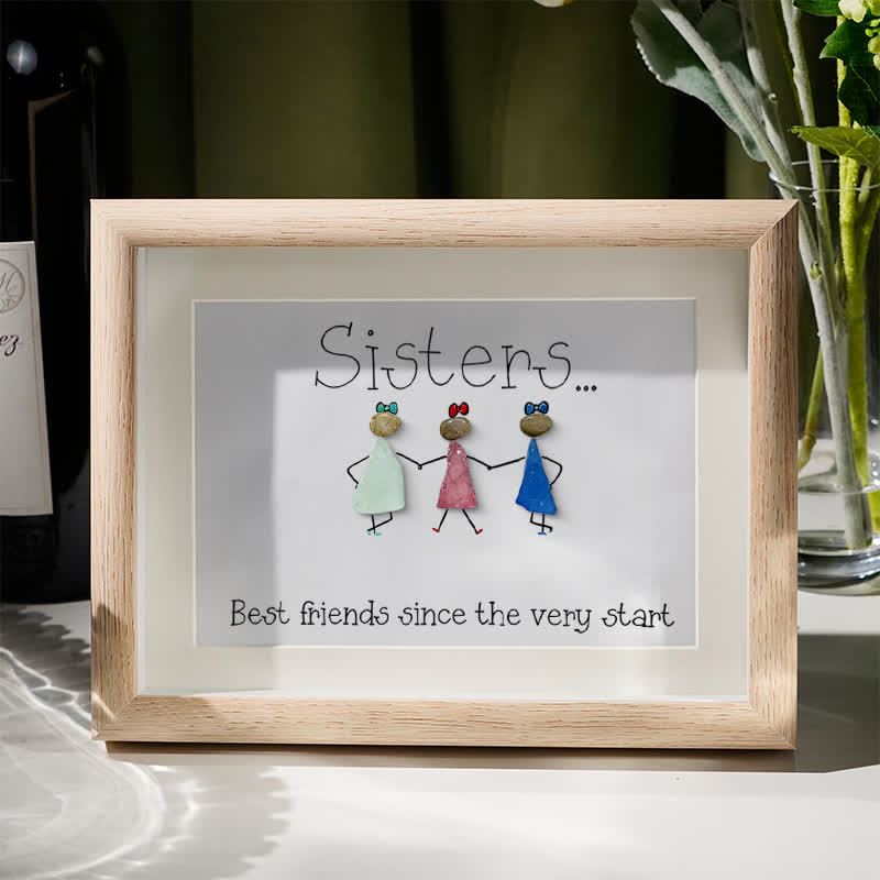 Sisters Are Best Friends Sea Glass Framed Art - Oak - 6" X 8" - image 5