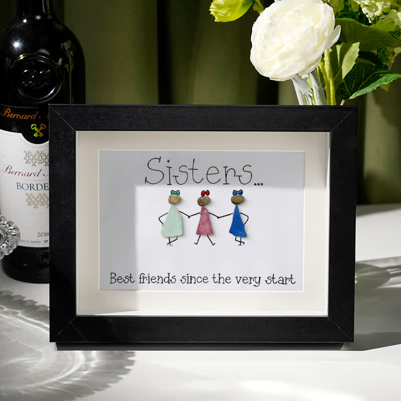 Sisters Are Best Friends Sea Glass Framed Art - Black - 6" X 8" - image 0
