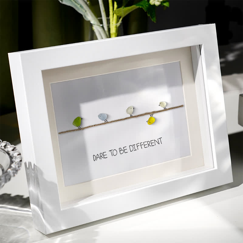 Dare to Be Different Cute Birds Sea Glass Framed Art - image 1