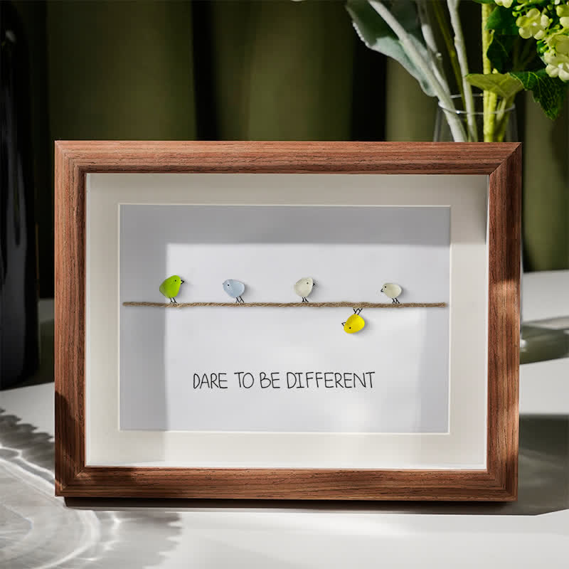 Dare to Be Different Cute Birds Sea Glass Framed Art - Walnut Brown - 6" X 8" - image 5