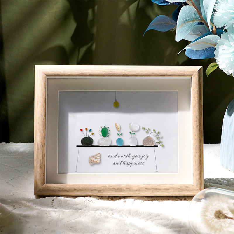 Bring Joy and Happiness to Your Space Sea Glass Framed Art - Oak - 6" X 8" - image 4