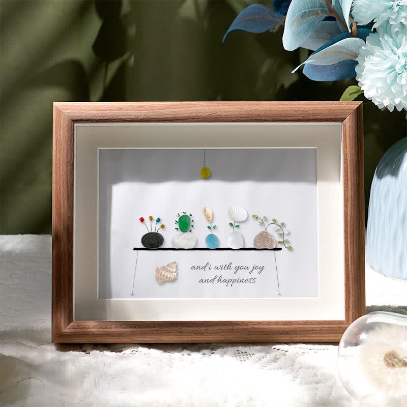 Bring Joy and Happiness to Your Space Sea Glass Framed Art - Walnut Brown - 6" X 8" - image 0