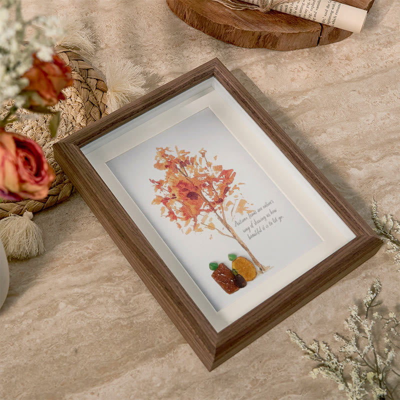 Autumn Quotes Fall Leaves Pumpkin Sea Glass Framed Art - image 2