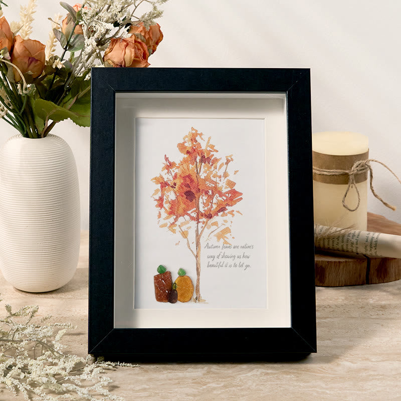 Autumn Quotes Fall Leaves Pumpkin Sea Glass Framed Art - Black - 8" X 6" - image 5