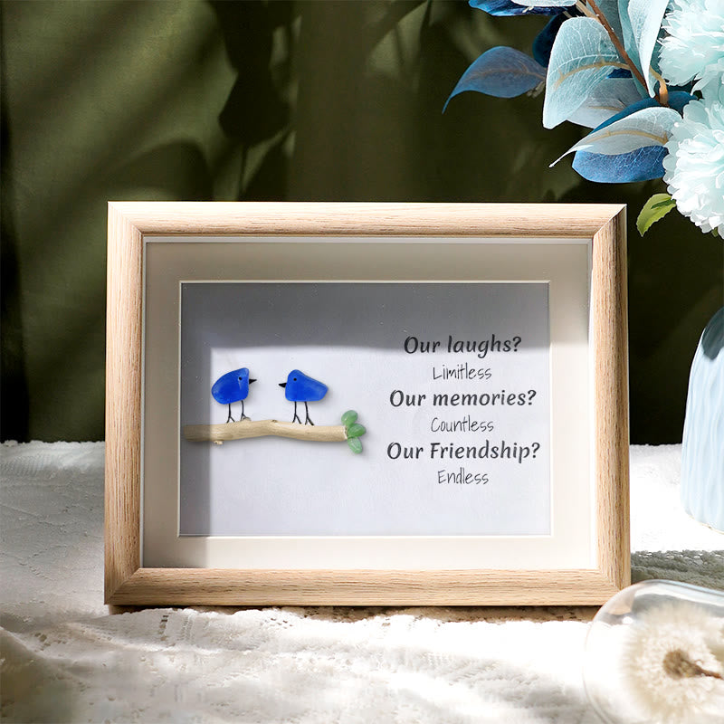 Laughs Memories and Friendship Birds Sea Glass Framed Art - Oak - 6" X 8" - image 0