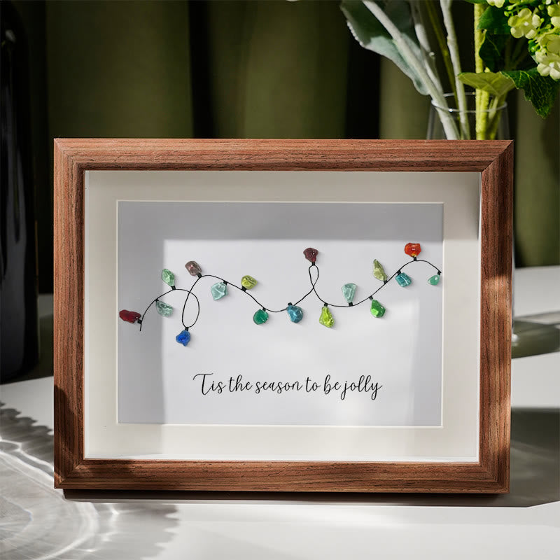 Christmas Light Bulbs Sea Glass Framed Art - Walnut Brown - 6" X 8" - image 4