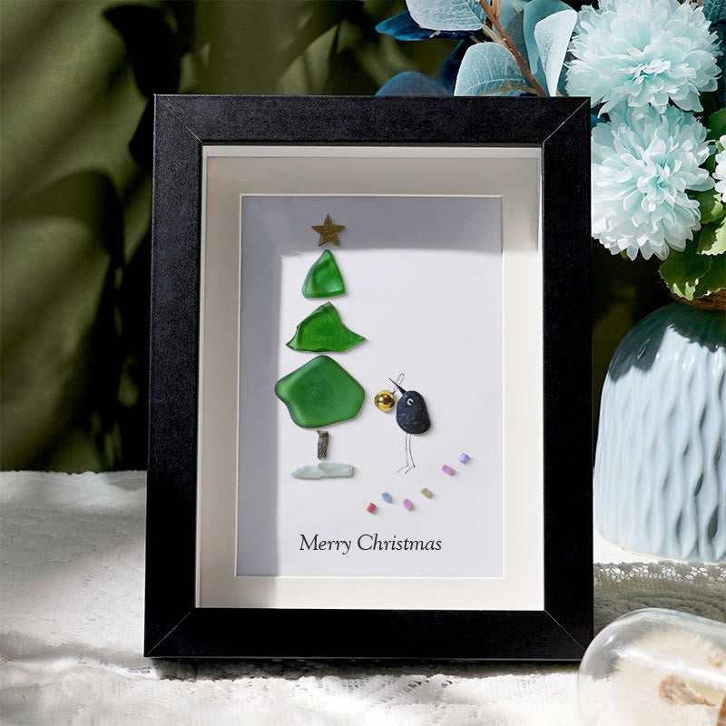 Christmas Tree Sea Glass Framed Art - Black - 8" X 6" - image 4