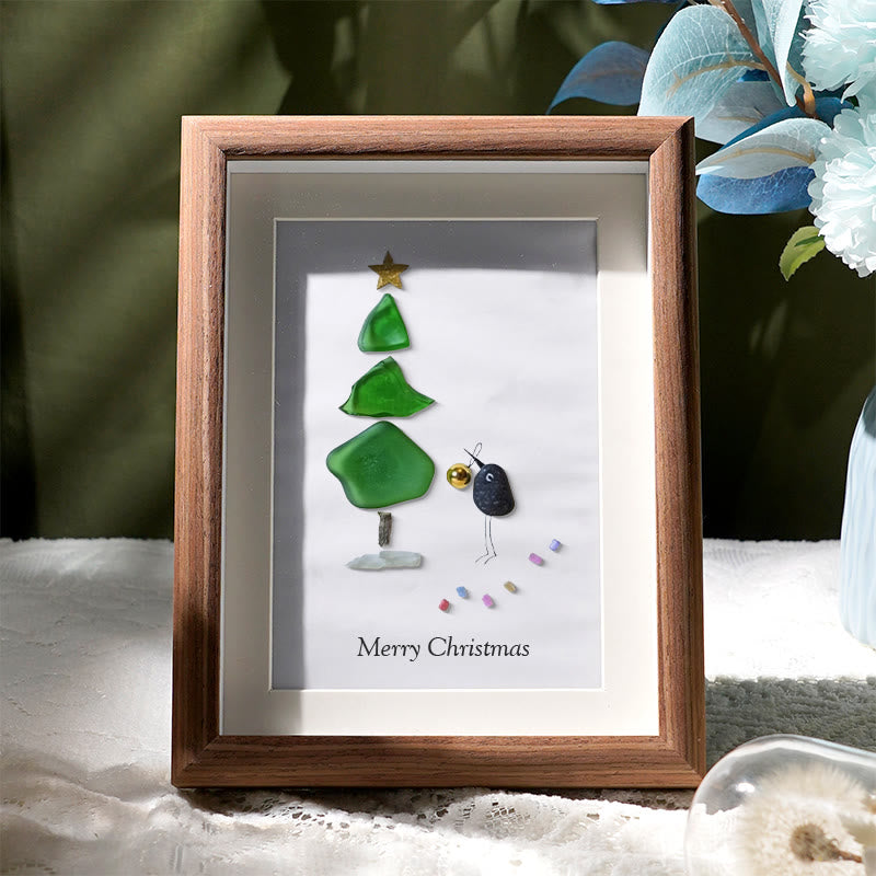 Christmas Tree Sea Glass Framed Art - Walnut Brown - 8" X 6" - image 6