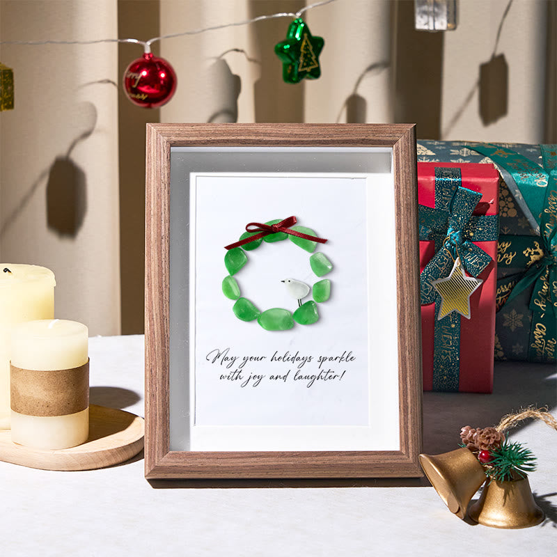 Christmas Wreath And Wreath Sea Glass Framed Art - Walnut Brown - 8" X 6" - image 3