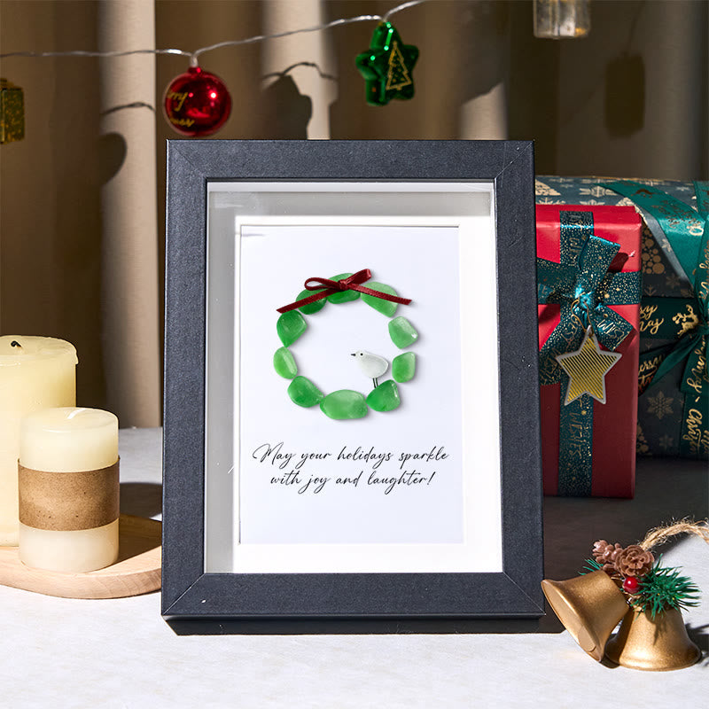 Christmas Wreath And Wreath Sea Glass Framed Art - Black - 8" X 6" - image 4