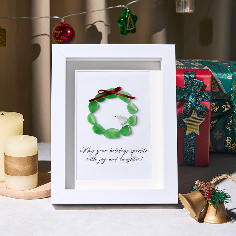 Christmas Wreath And Wreath Sea Glass Framed Art - White - 8" X 6" - image 5