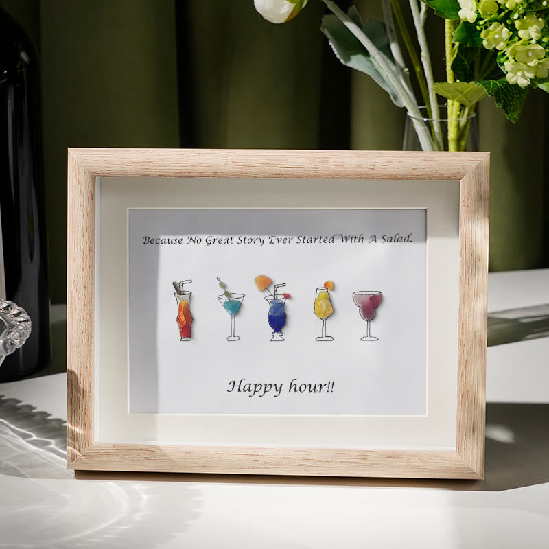 Happy Hour Cocktail Sea Glass Framed Art - Oak - 6" X 8" - image 5