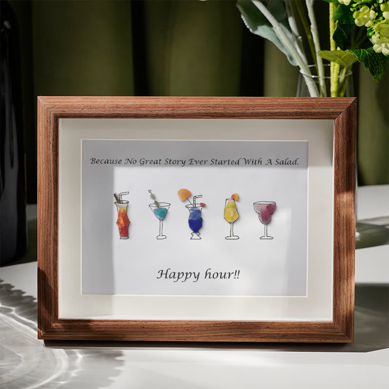Happy Hour Cocktail Sea Glass Framed Art - Walnut Brown - 6" X 8" - image 6