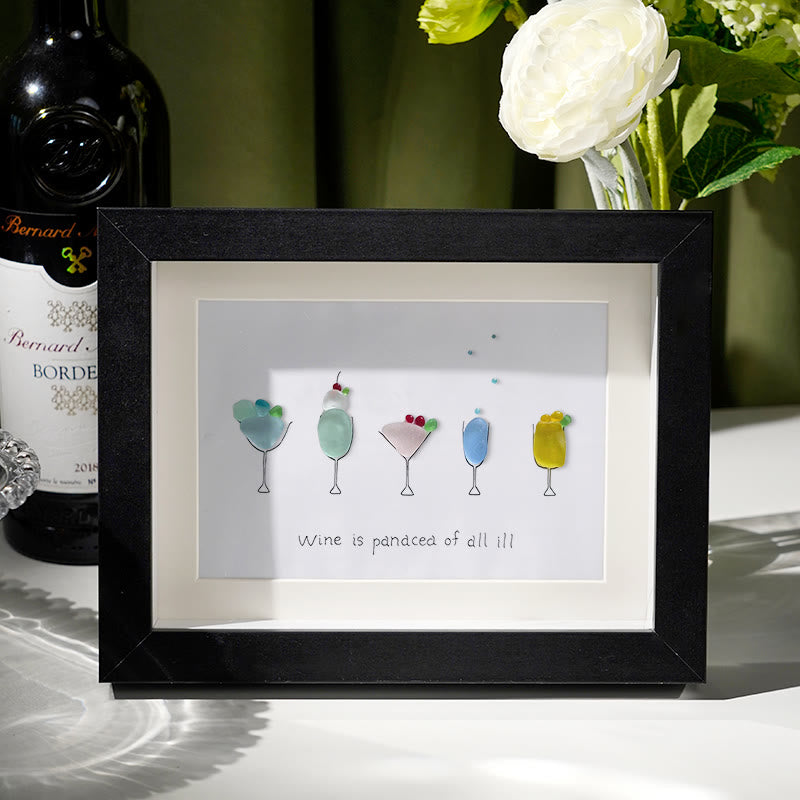 Wine is a panacea of all ill Sea Glass Framed Art - Black - 6" X 8" - image 5