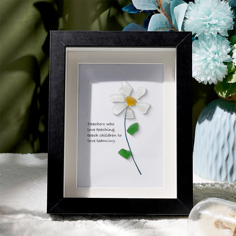 Teacher Gift Daisy Flower Sea Glass Framed Art - Black - 8" X 6" - image 4
