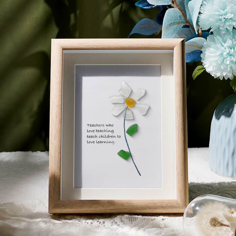 Teacher Gift Daisy Flower Sea Glass Framed Art - Oak - 8" X 6" - image 5