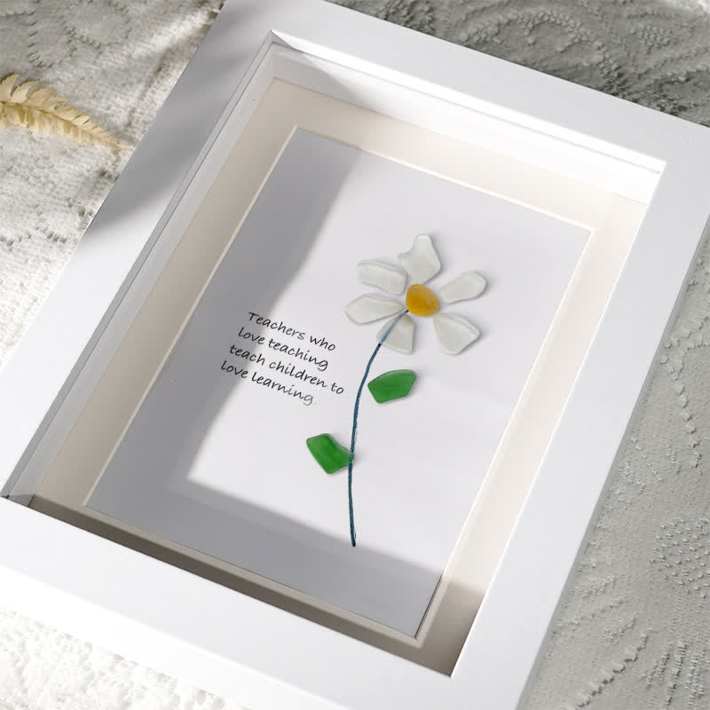 Teacher Gift Daisy Flower Sea Glass Framed Art - image 2