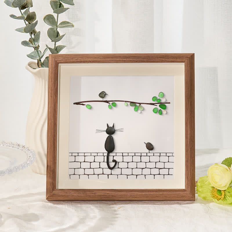Cat Sea Glass Framed Art - Walnut Brown - 8" X 8" - image 5