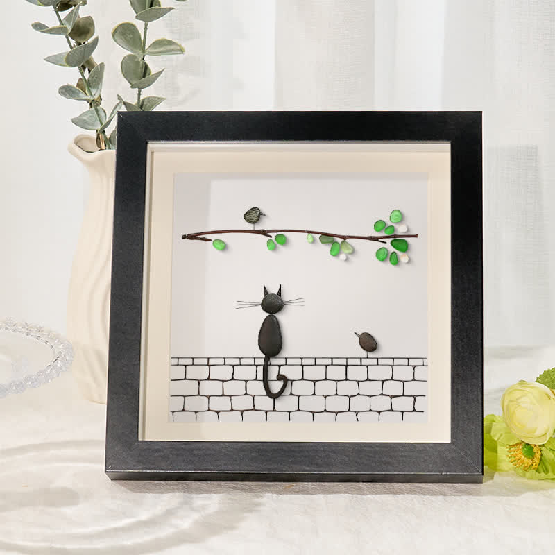 Cat Sea Glass Framed Art - Black - 8" X 8" - image 0