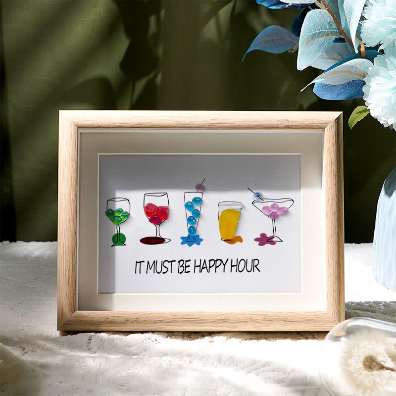 Cocktail Parties Happy Hour Sea Glass Framed Art - Oak - 6" X 8" - image 5