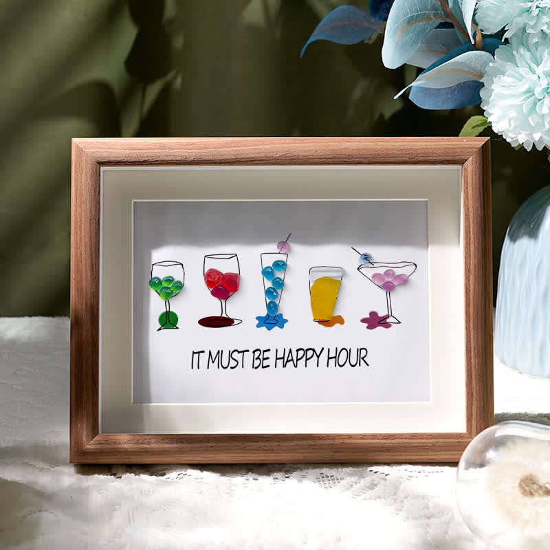 Cocktail Parties Happy Hour Sea Glass Framed Art - Walnut Brown - 6" X 8" - image 6