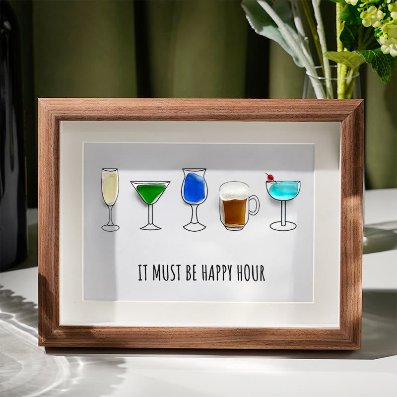 Happy Hour Sea Glass Framed Art - Walnut Brown - 6" X 8" - image 1