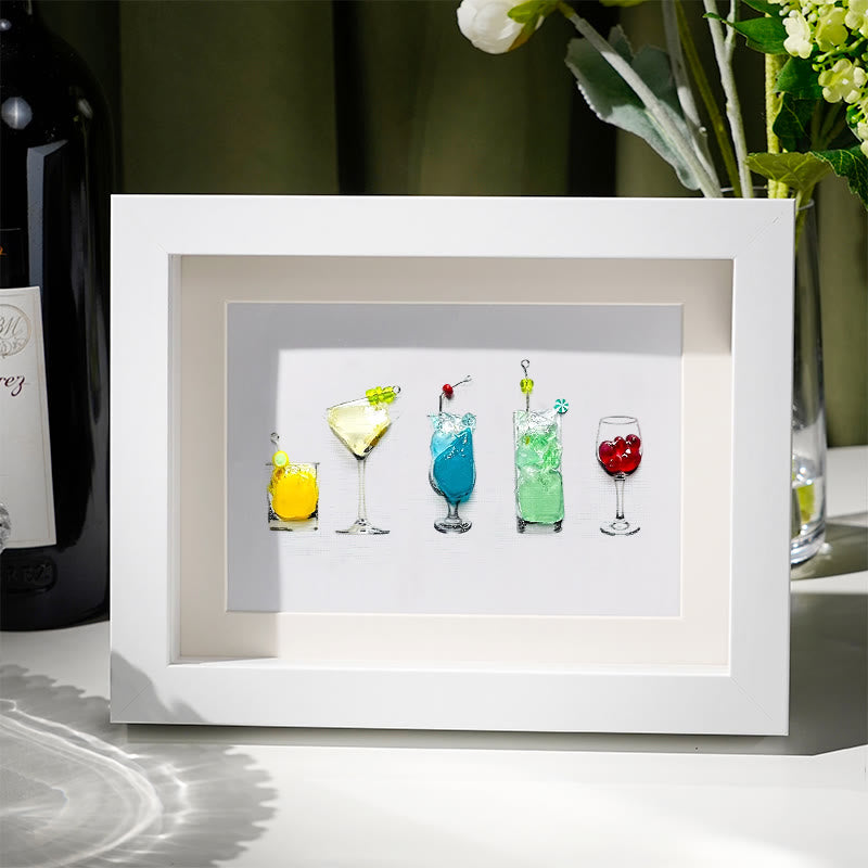 Cocktail Theme Sea Glass Framed Art - White - 6" X 8" - image 1