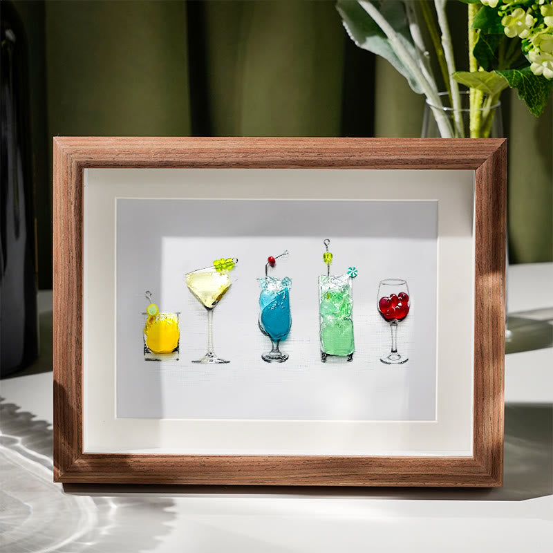 Cocktail Theme Sea Glass Framed Art - Walnut Brown - 6" X 8" - image 6