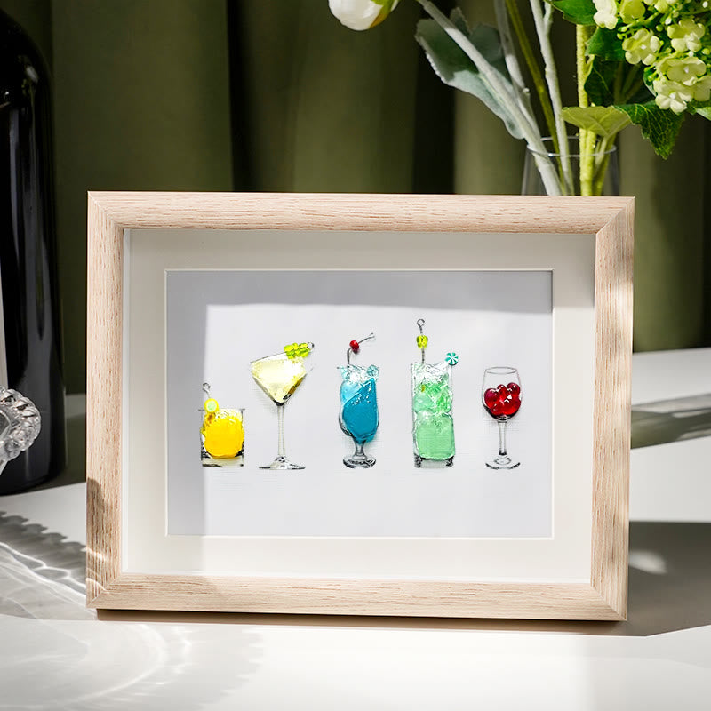 Cocktail Theme Sea Glass Framed Art - Oak - 6" X 8" - image 5