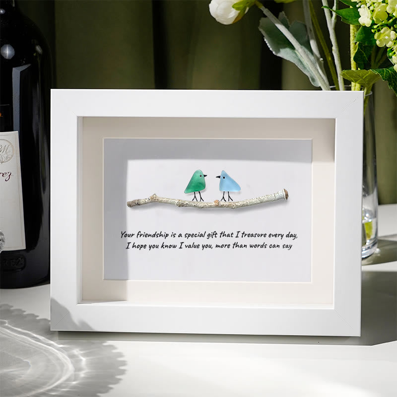 Handmade Friendship Quote With Birds Sea Glass Framed Art - White - 6" X 8" - image 7