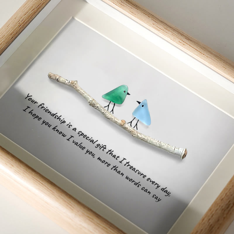 Handmade Friendship Quote With Birds Sea Glass Framed Art - image 3