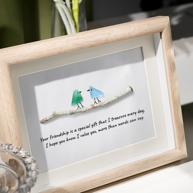 Handmade Friendship Quote With Birds Sea Glass Framed Art - image 2