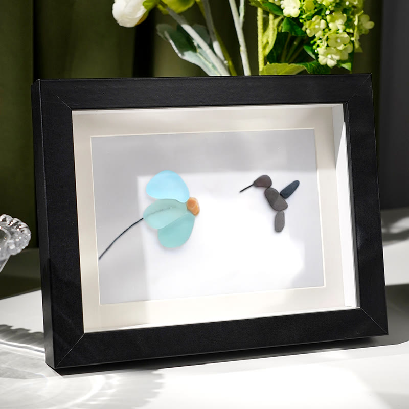 Mini Hummingbird And Flower Sea Glass Framed Art - image 2