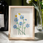 Forget Me Not Flower And Birds Sea Glass Framed Art - Oak - 8" X 6" - image 1
