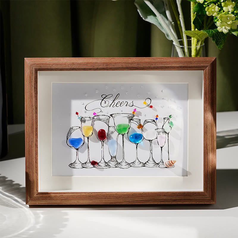 Cocktail Party Sea Glass Framed Art - Walnut Brown - 6" X 8" - image 6