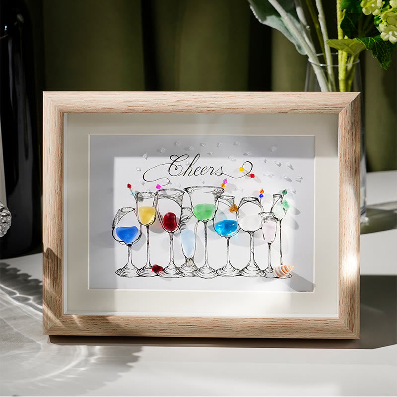 Cocktail Party Sea Glass Framed Art - Oak - 6" X 8" - image 1
