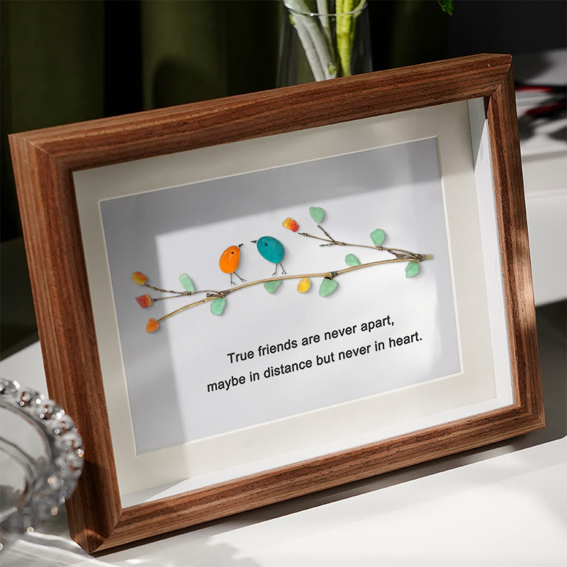 True Friends Quote With Birds Sea Glass Framed Art - image 2