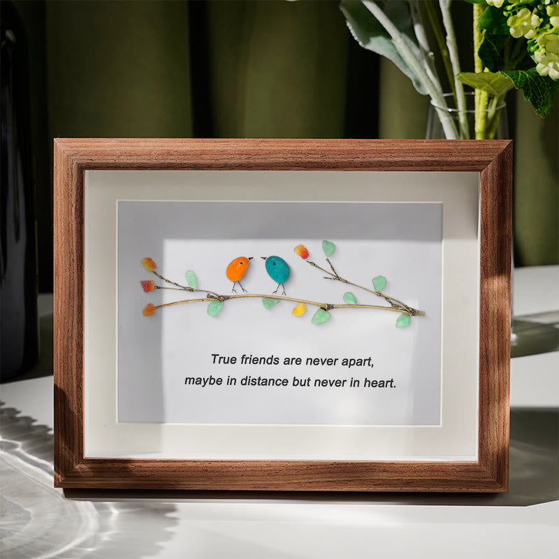 True Friends Quote With Birds Sea Glass Framed Art - Walnut Brown - 6" X 8" - image 1