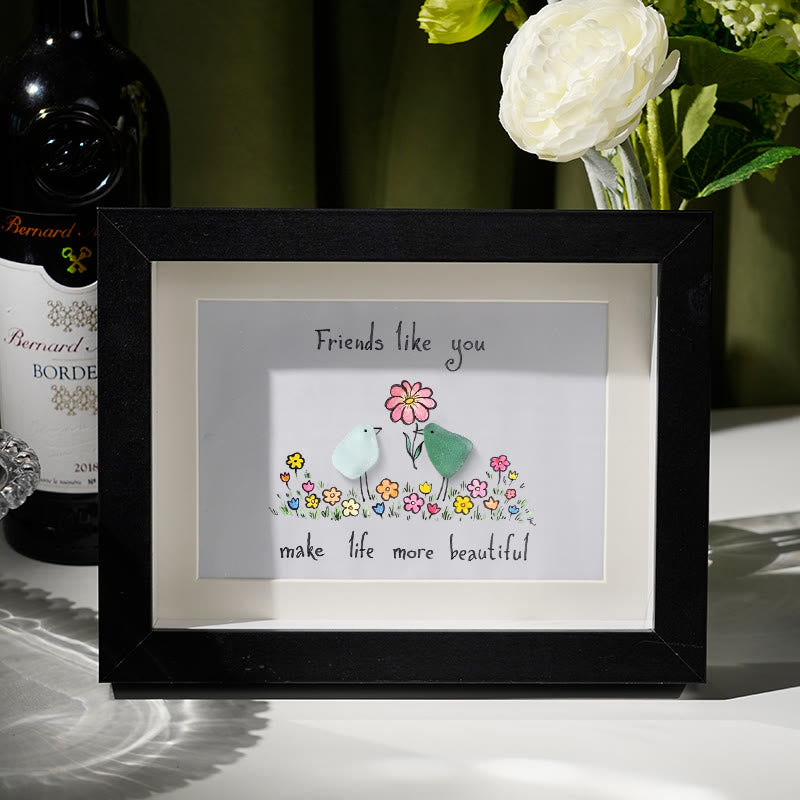 Friends Like You Make Life More Beautiful Sea Glass Framed Art - Black - 6" X 8" - image 1