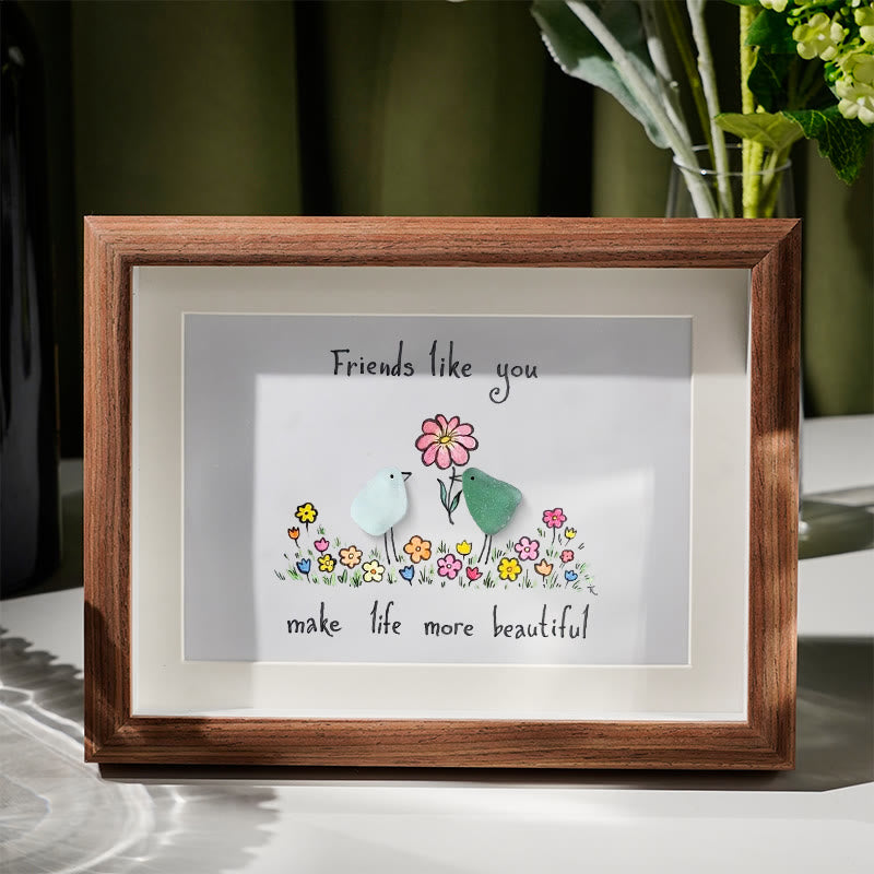 Friends Like You Make Life More Beautiful Sea Glass Framed Art - Walnut Brown - 6" X 8" - image 6