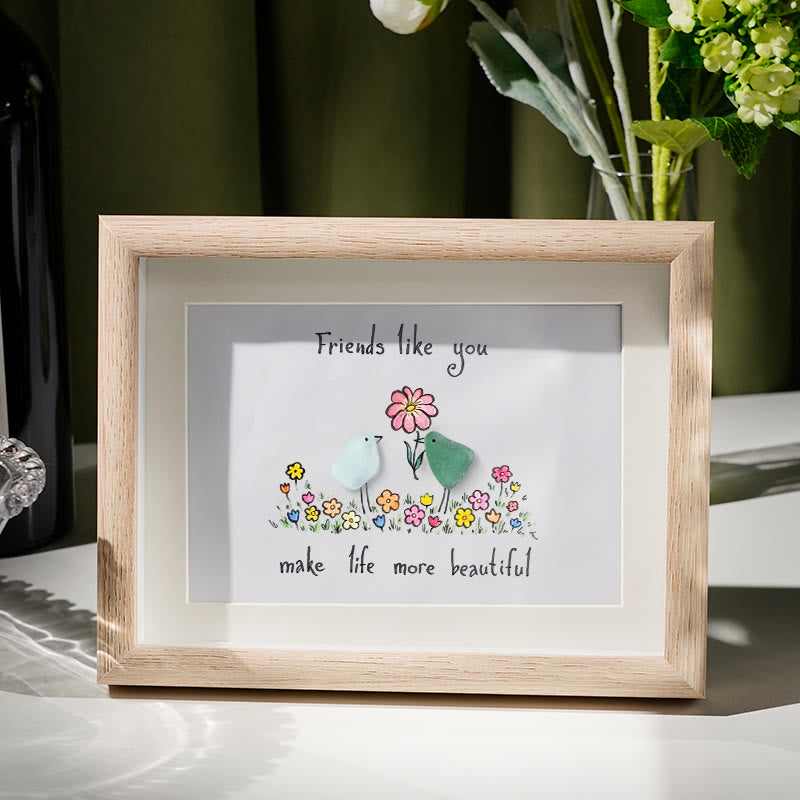 Friends Like You Make Life More Beautiful Sea Glass Framed Art - Oak - 6" X 8" - image 5