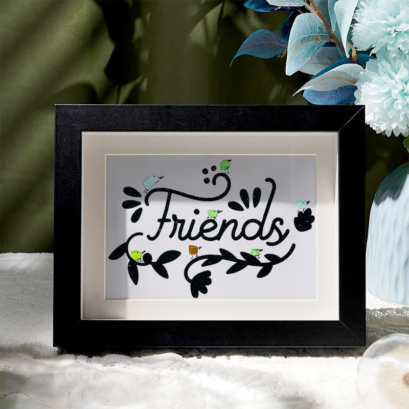 Bird Friends Sea Glass Framed Art - Black - 6" X 8" - image 1