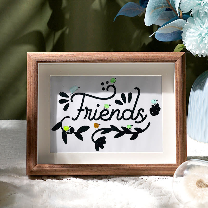 Bird Friends Sea Glass Framed Art - Walnut Brown - 6" X 8" - image 7