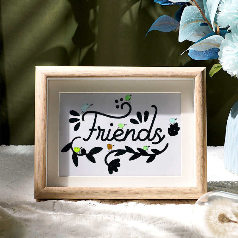 Bird Friends Sea Glass Framed Art - Oak - 6" X 8" - image 6