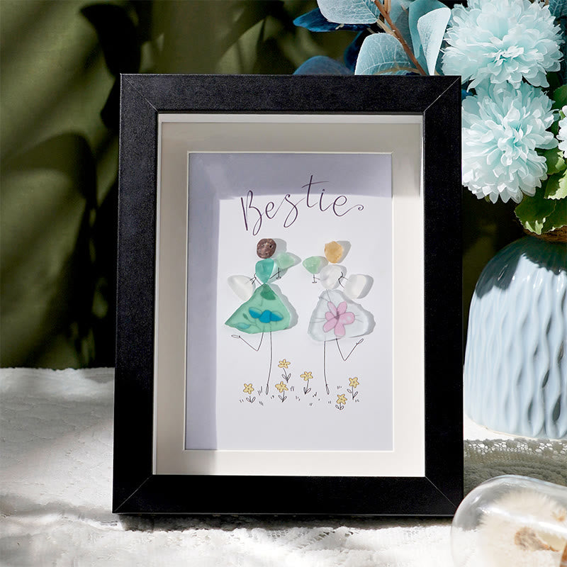 Cheers To My Bestie Sea Glass Framed Art - Black - 8" X 6" - image 6